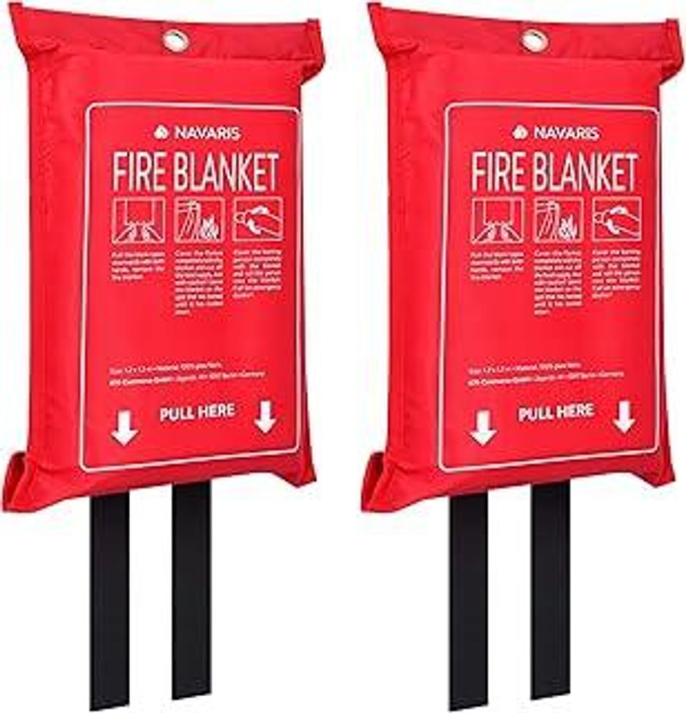 Navaris 2x Löschdecke aus Glasfaser 1,20 x1,20m - 2er Set Feuerlöschdecke Fettbrände - Brandschutzdecke Küche Auto - Feuerdecke Feuerlöscher D...
