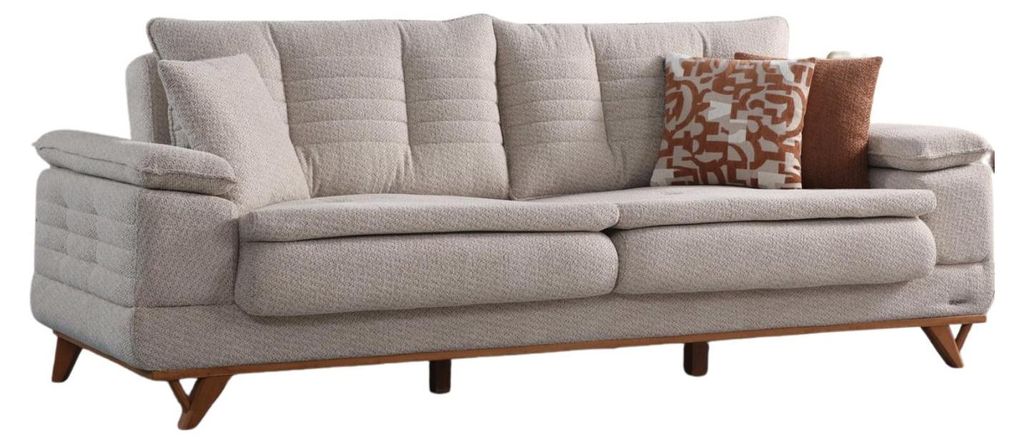 Villa Möbel Sofa New Riga Farbe: Beige Stellvariante:2-Sitzer Hand Made Qualtiy, Schlaffunktion durch aufklappbare Sitzfläche