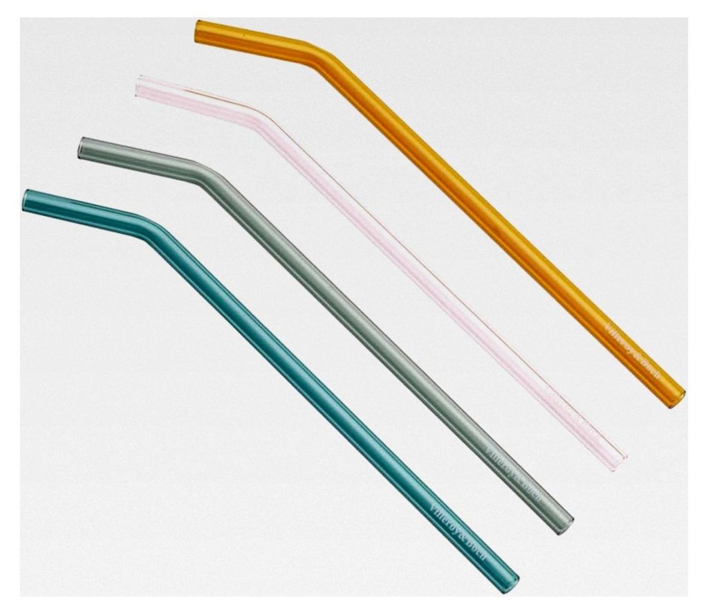 Artesano Glas-Trinkhalm Set für heiße und kalte Getränke, 5-teilig, Borosilikatglas, 23 cm, mit Reinigungsbürste, bunt