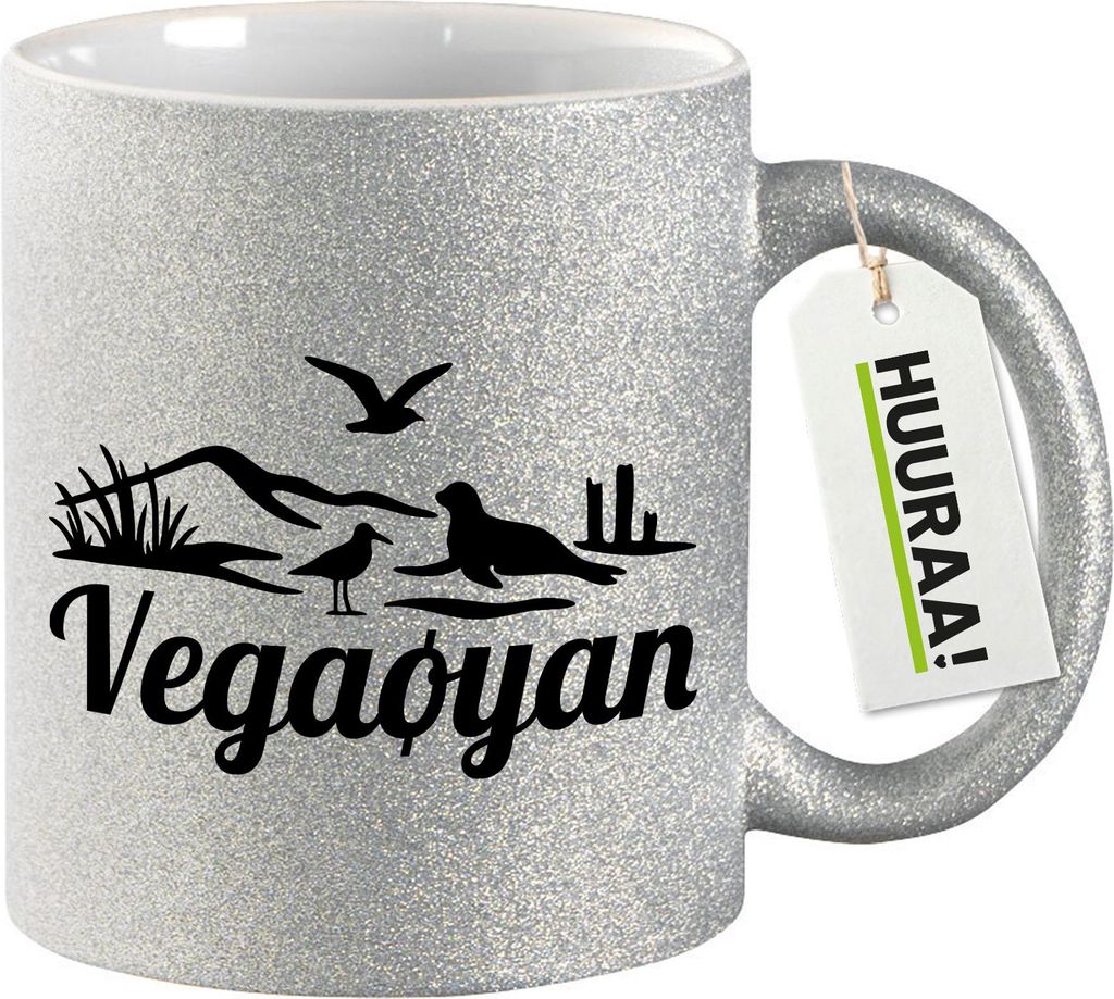 Huuraa Glitzertasse Vegaøyan Norwegen 330ml Silber Keramik Kaffeebecher Geschenkidee