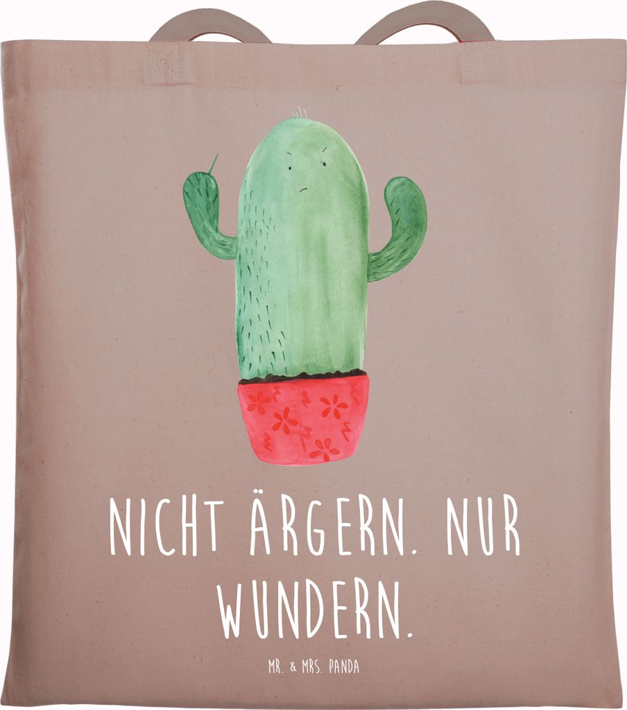 Mr. & Mrs. Panda Jutebeutel Kaktus Wut - Braun Pastell - Geschenk, Beutel, Kollegin, Jutetasche, Kakteen, Büro, Tote Bag, Chefin, Laptoptasche, Ta...