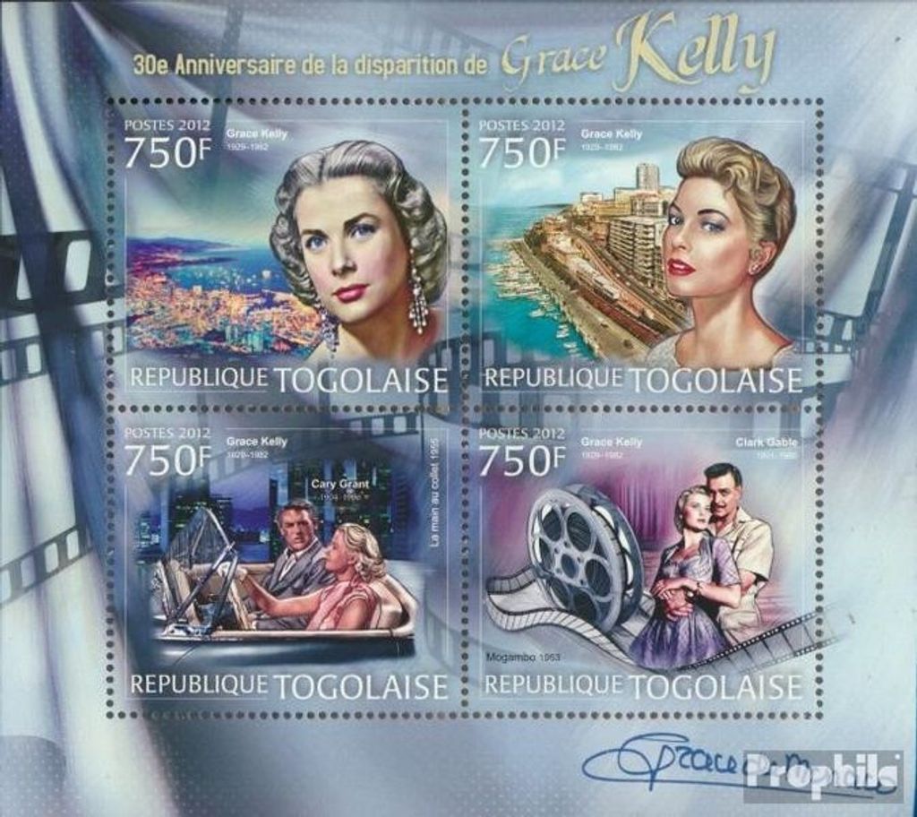 Briefmarken Togo 2012 Mi 4568-4571 Kleinbogen (kompl. Ausgabe) postfrisch Grace Kelly (30. Todestag)