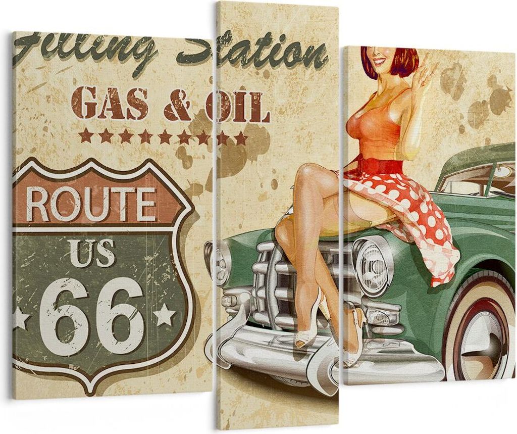 Bild auf Leinwand - Leinwandbild - Frau Auto Transport Straße - 95x80cm - Wand Bild - Wanddeko - Leinwanddruck - Bilder - Kunstdruck - Wanddekorat...