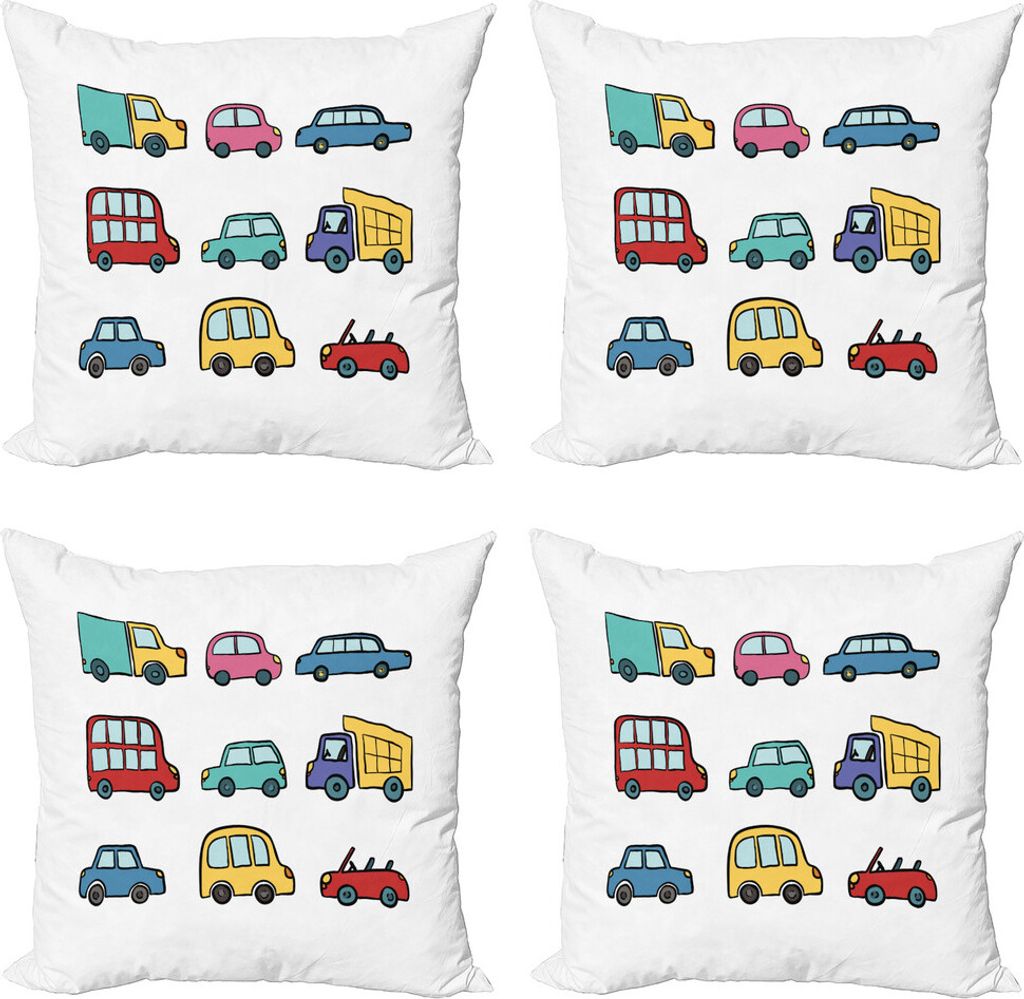 ABAKUHAUS Vintage Trucks Kissenbezug Set (4 Stück), Cartoon Cars, Moderner Doppelseitiger Digitaldruck, 50 cm x 50 cm, Mehrfarbig