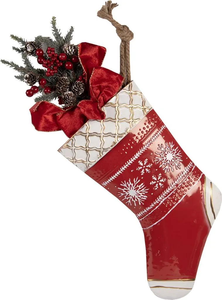 Chaussette de Noël Incassable en Métal Rouge Ornement Durable 66 cm