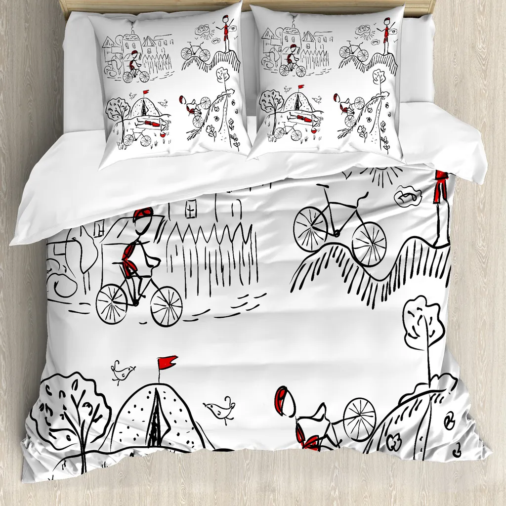 Copripiumino Ciclista ABAKUHAUS 155x220: Design Nero Rosso e Bianco