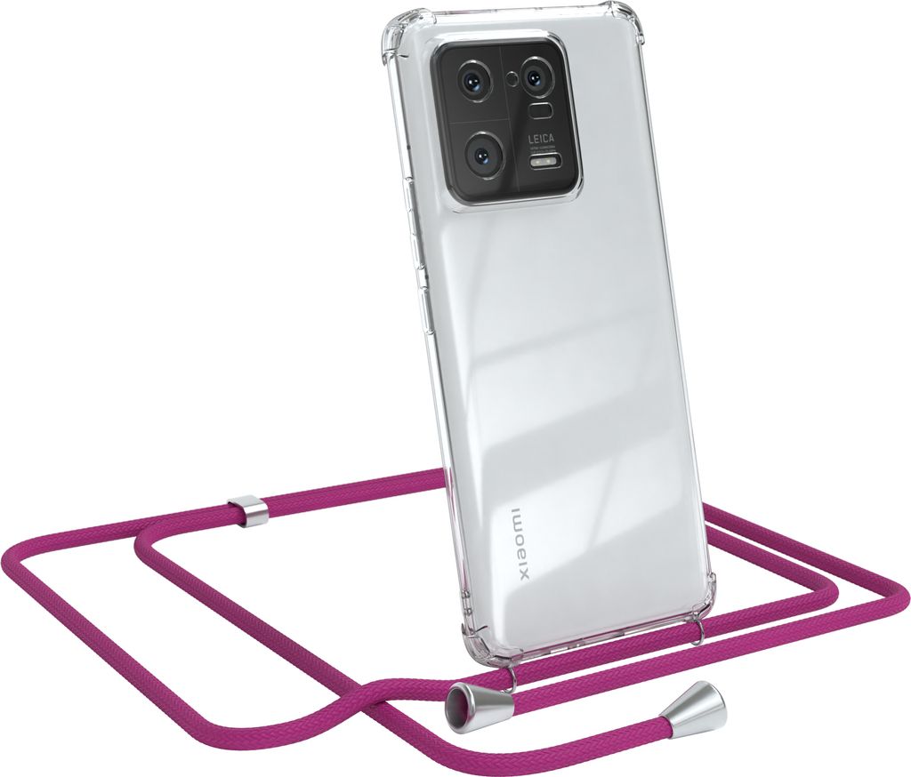 EAZY CASE Handykette kompatibel mit Xiaomi 13 Pro, Handyhülle mit Umhängeband, Handykordel, Schutzhülle Clear, Band in Rosa