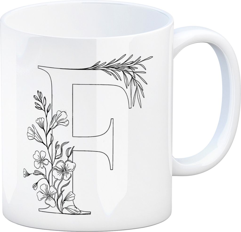 Floral Buchstabe F Kaffeebecher zum Ausmalen für Produktbild 