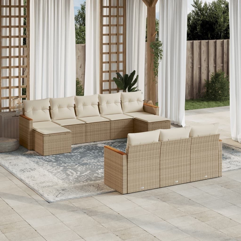 Maison Exclusive - 10-tlg. Garten-Sofagarnitur mit Kissen Beige Poly Rattan