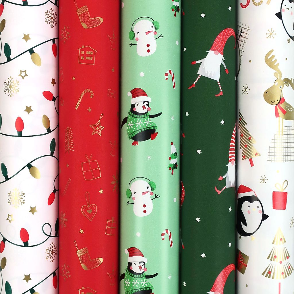 WINTERGLOW Geschenkpapier – Weihnachtspapier für Weihnachten – 200 x 70 cm – 5 Rollen
