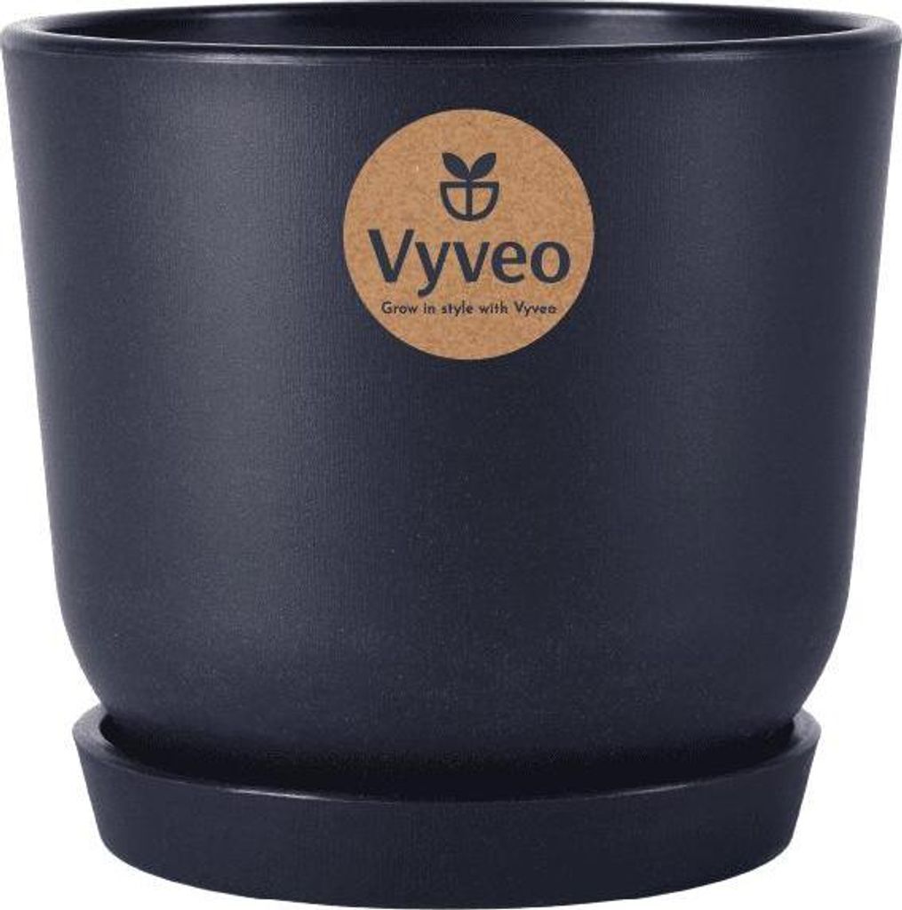 Vyveo - Vaso da fiori Soren con sottovaso - Nero - 25x22 Immagine del prodotto 