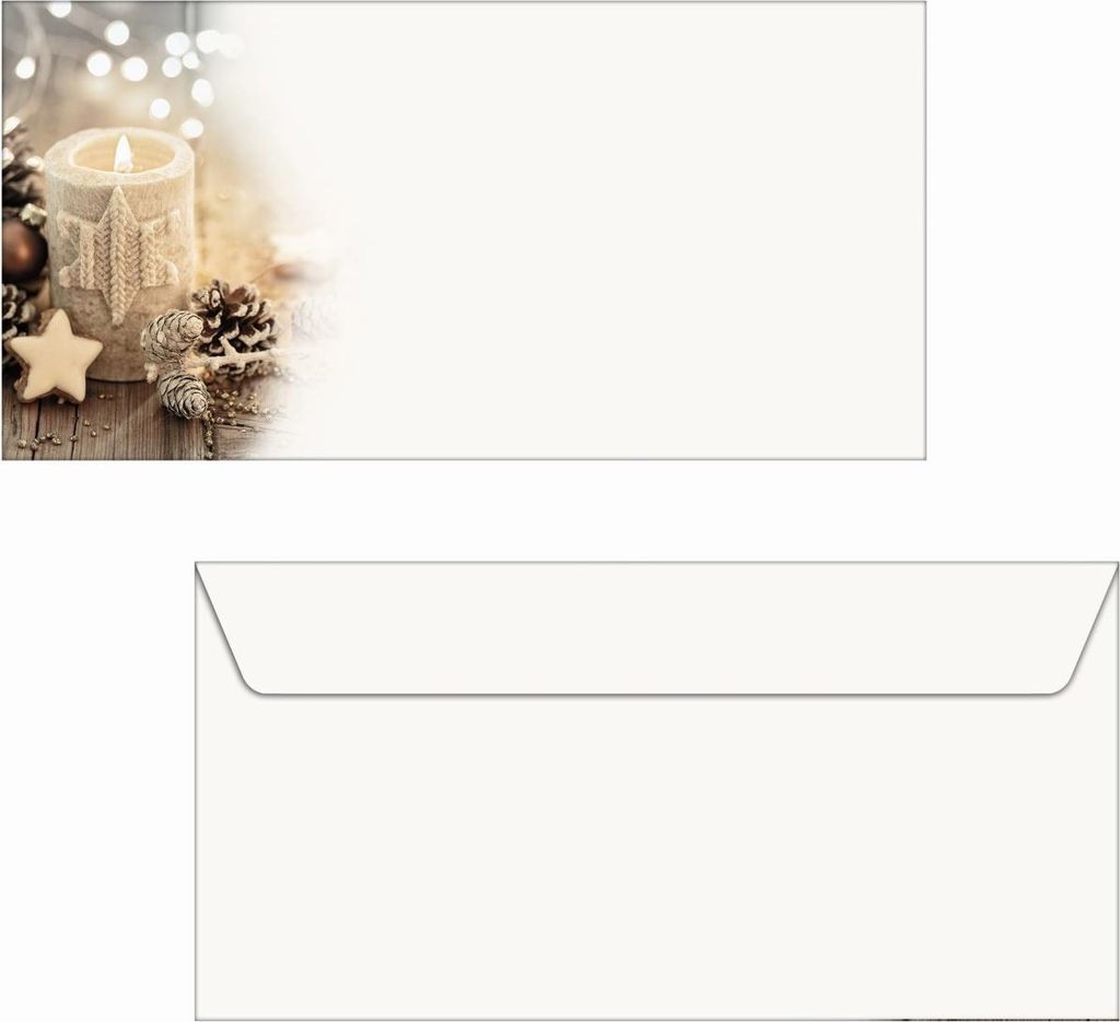 Weihnachtsumschlag DIN lang 90g 25 Stück Beige Christmas Candle Packung mit 7 Stück