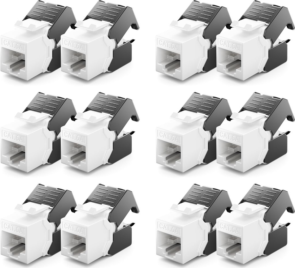 deleyCON 12x CAT6a Keystone Jack RJ45 Modul - RJ45 Buchse zu LSA Kunststoff Snap-In Montage CAT Rohkabel 500Mhz 10GBit/s