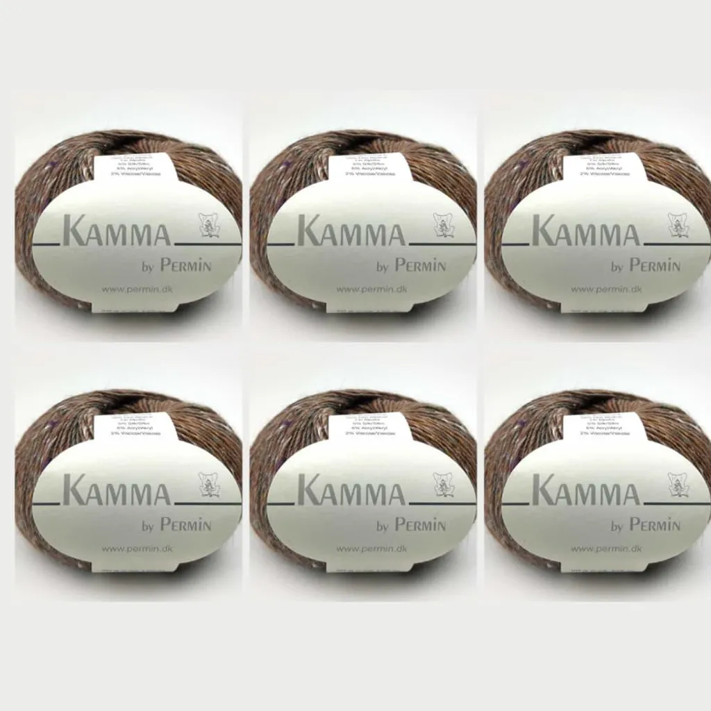 Laine Kamma by Permin effet Tweed - Lot de 6 Pelotes Marron 29