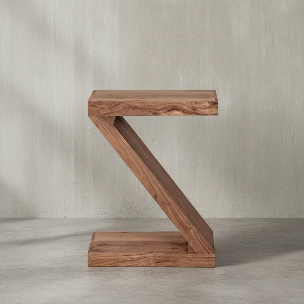 Beistelltisch "Z" Cube: Akazie, Z-Form, handgefertigt, vielseitig nutzbar. Beige, 44x30x59 cm | Kadima Design
