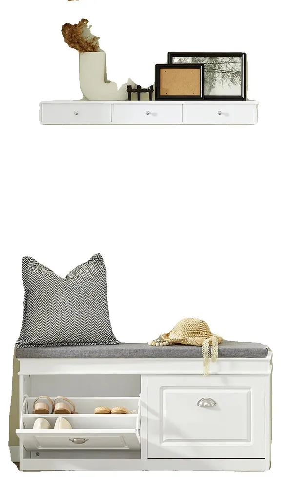 Banc à chaussures Blanc design gain de place avec coussin d'assise - 80cm