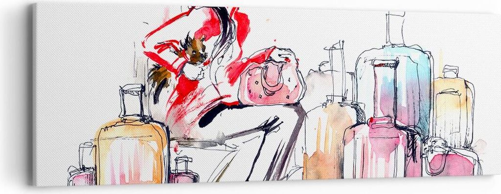 Bild auf Leinwand - Leinwandbild - Frau Taschen Reisen Tourismus - 90x30cm - Wand Bild - Wanddeko - Leinwanddruck - Bilder - Kunstdruck - Wanddekor...
