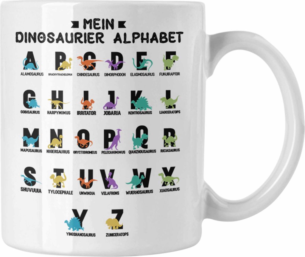 Trendation - Mein Dinosaurier Arten Alphabet A-Z Dino ABC Geschenk T-Rex Kinder 1. Klasse Grundschule (Weiß)