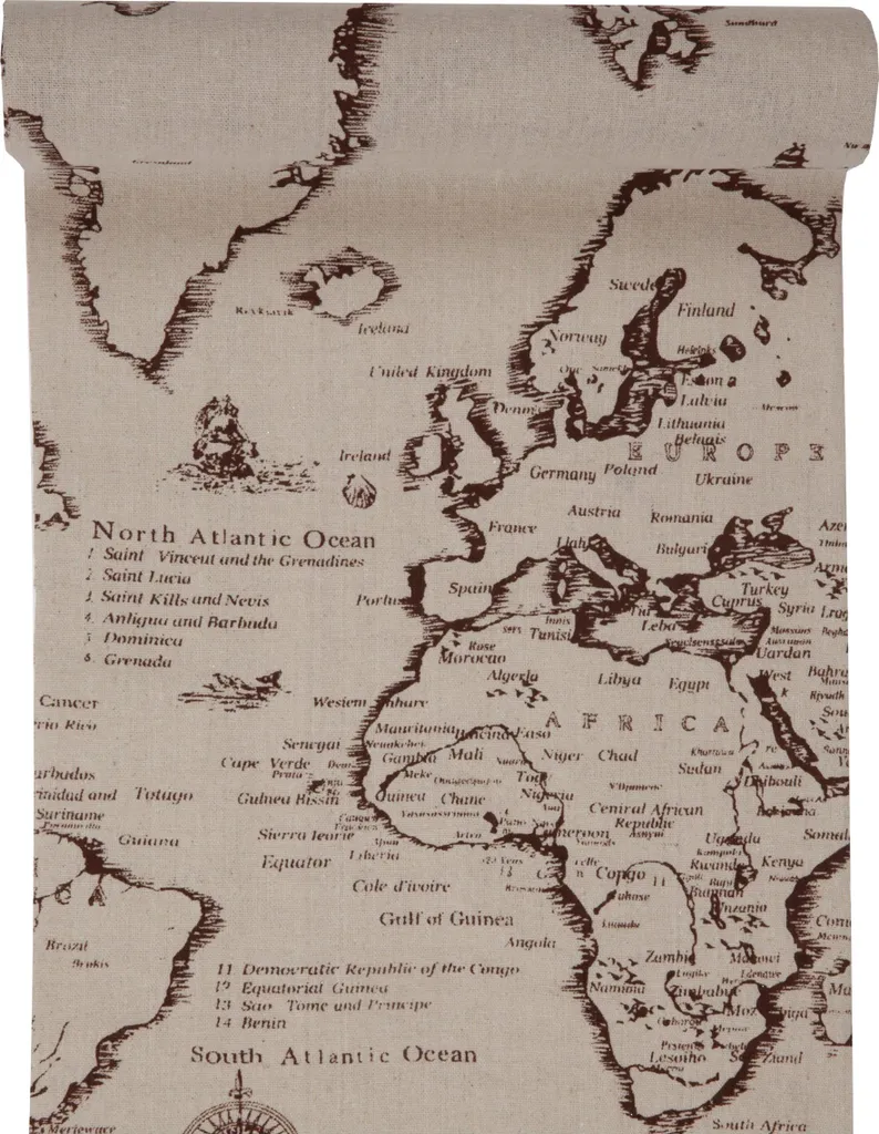 Décoration de table mariage voyage - Chemin de table coton Carte du Monde