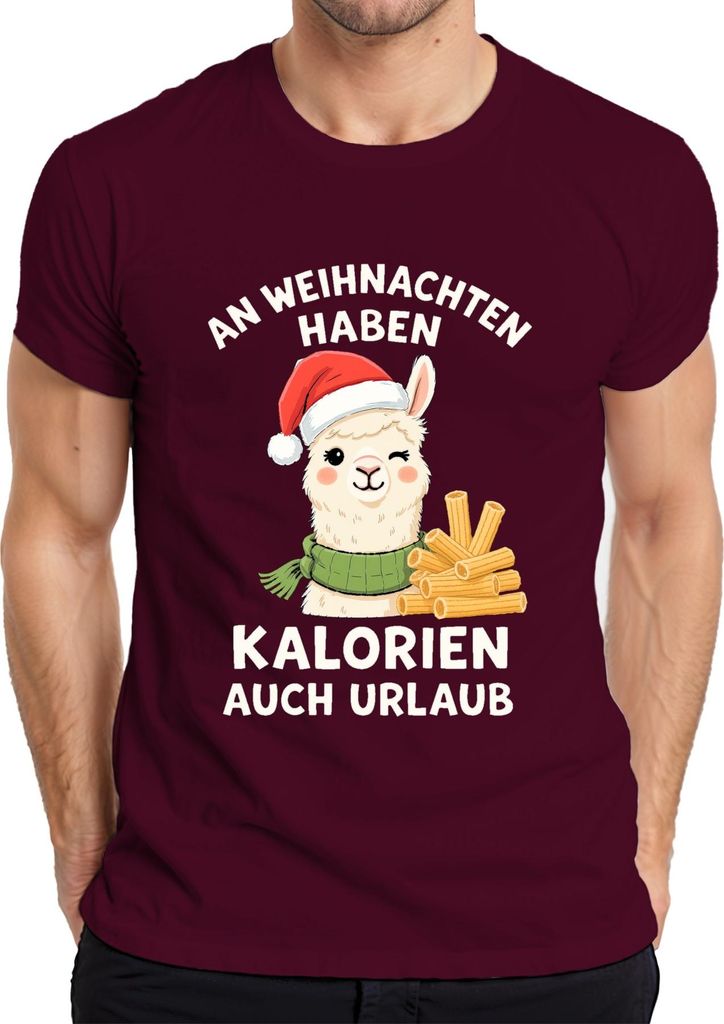 An Weihnachten haben Kalorien Urlaub Alpaka Lama lustig Herren T-Shirt, Burgundy, 3XL