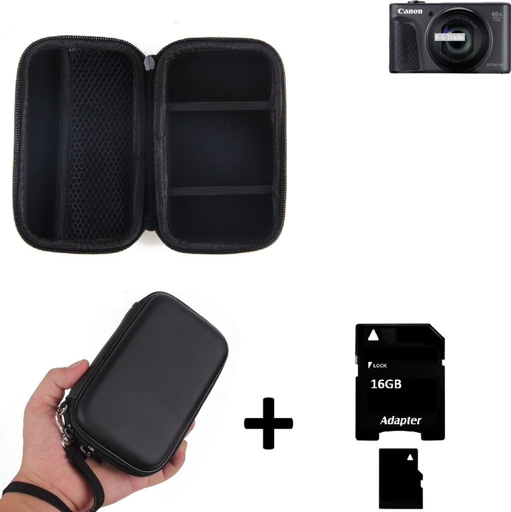 Kamera Tasche Hard Case Hardcase Schutz Hülle für Kompaktkamera kompatibel mit Canon PowerShot SX730 HS und Platz für Speicherkaten, Ersatzakku,
