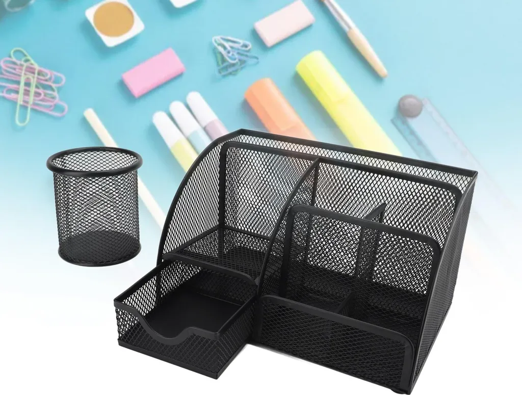 Organiseur de bureau pour école et maison 7 rangements en maille noir - 4