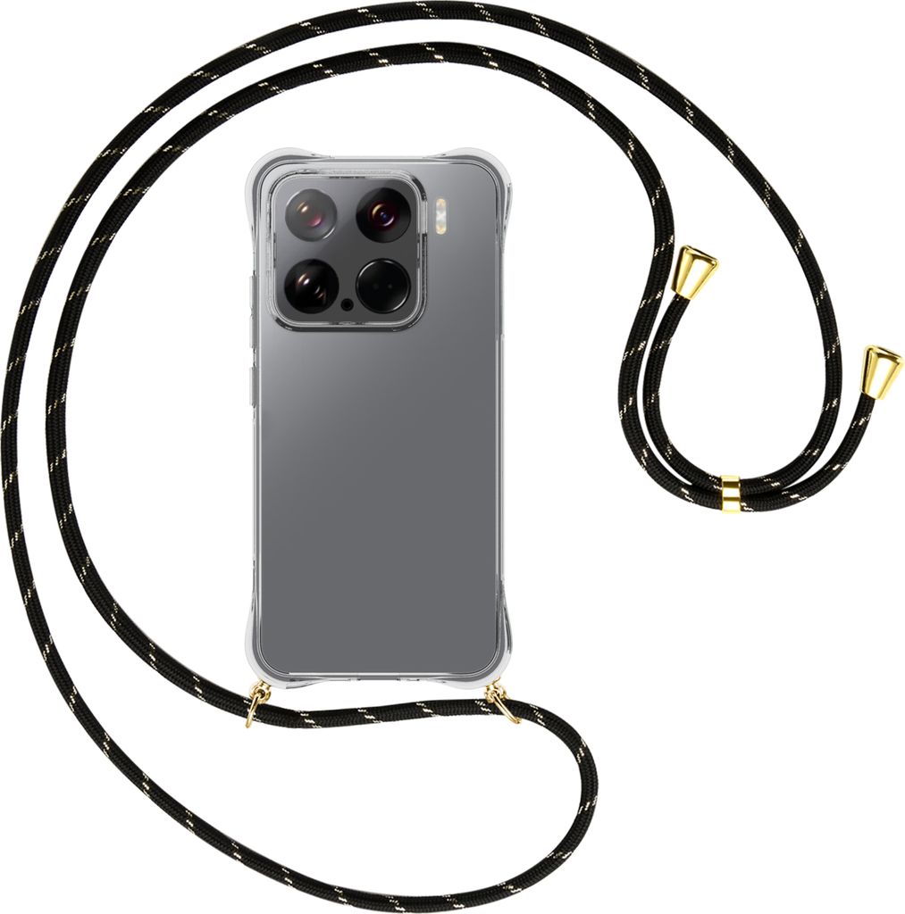 Handykette Backcover-Schutzhülle mit Band (Metall goldfarben) für Xiaomi 15 5G - schwarz/gold