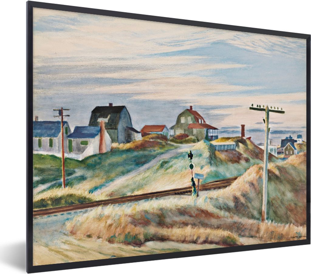MuchoWow MuchoWow Gerahmtes Poster Ferienhäuser in North Truro - Edward Hopper 80x60 cm - Poster mit zchwarzem Bilderrahmen - Schwarzem - Mit ...