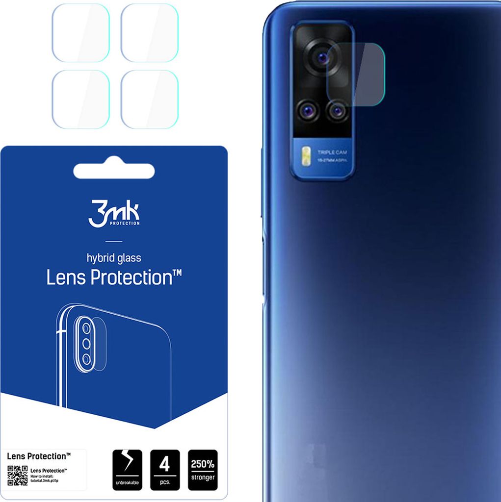 3mk Hybridglas Lens Protection für Vivo Y51 2020 Kamera Objektiv Kameralinse 0,16mm 6H (4 Stück)