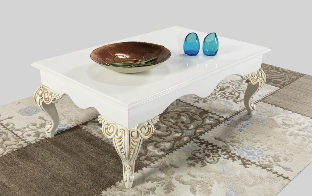 Casa Padrino Barock Couchtisch Weiß / Creme / Gold 105 x 75 x H. 42 cm - Barockstil Wohnzimmertisch - Barock Wohnzimmer Möbel