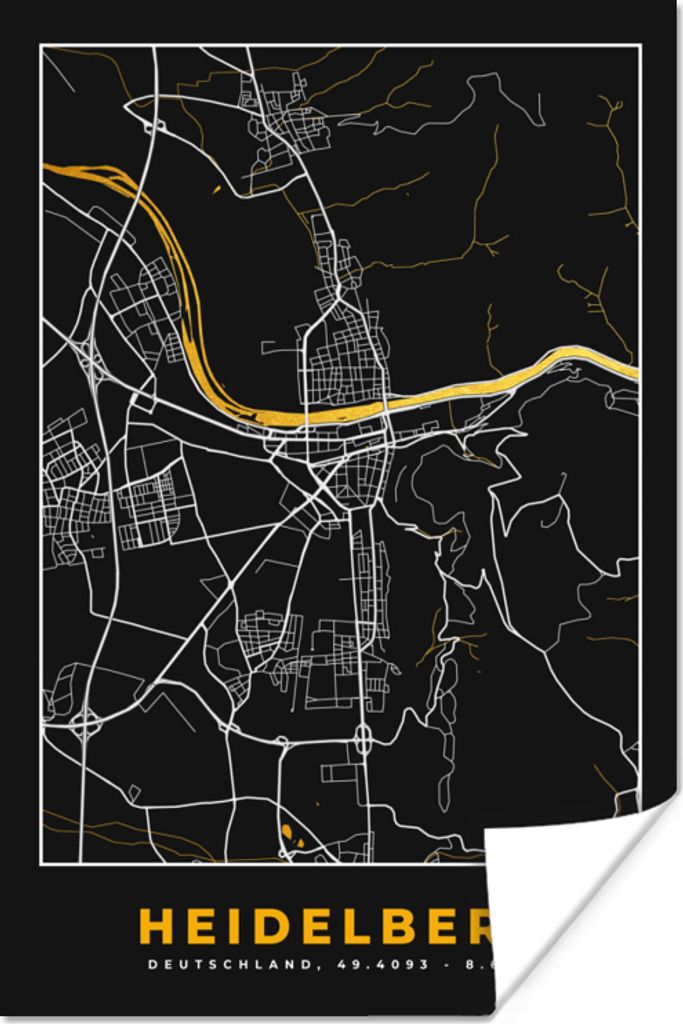 MuchoWow Poster Heidelberg - Deutschland - Gold - Stadtplan - Karte 20x30 cm - Papierdruck