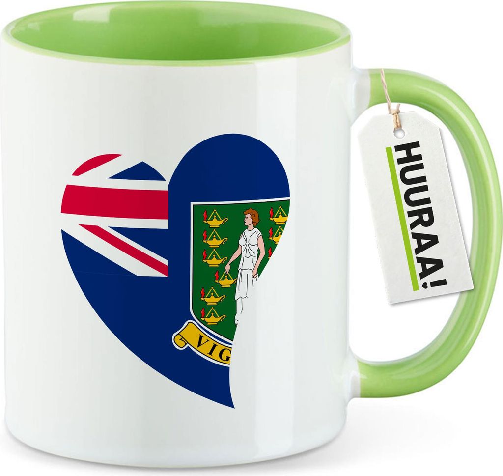 Huuraa Kaffeetasse Britische Jungfrau Inseln Flagge Herz 330ml Grün Keramik Kaffeebecher Geschenkidee