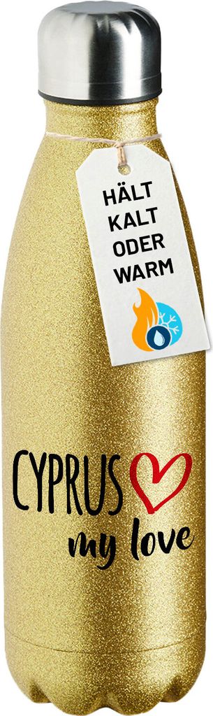 Huuraa Trinkflasche Cyprus my love 500ml Gold Edelstahl Wasserflasche Trinkflasche Geschenkidee