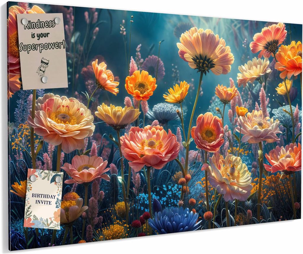 Magnettafel 90x60cm magnetisch & beschreibbar Metall-Board - Blumengarten