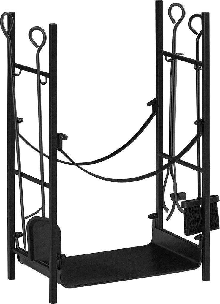 Outsunny Kaminholzregal für Kamin, 44,5 x 29,5 x 73 cm, 2-stöckiger Kaminholzhalter, Metall-Außen- und Innen-Brennholzregal mit 4 Werkzeugen, ma...