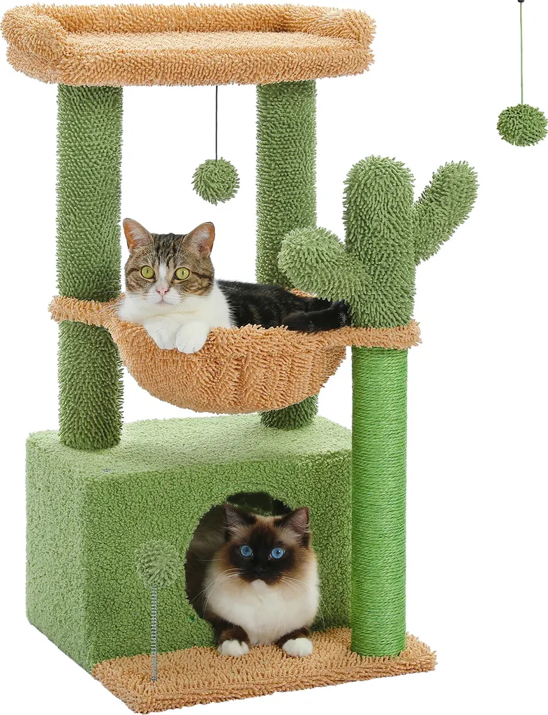 Arbre à chat cactus AMT0211GN avec hamac confortable - Taille M Vert
