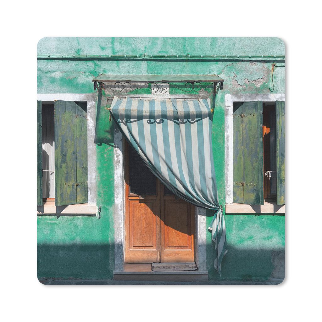 MuchoWow Mauspad Mousepad Architektur - Grün - Tür - Haus - Fensterläden 20x20 cm - Mousepads - Maus Mat - Pad - Mausunterlage - Desk Mat - Bu...