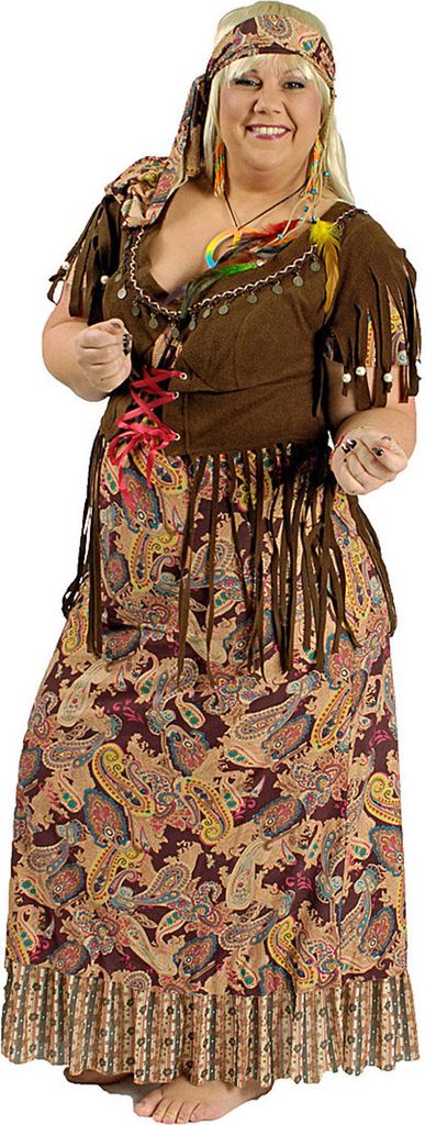 Hippie Retro Kostüm Sunny Damen für große Größen Größe: 44/46