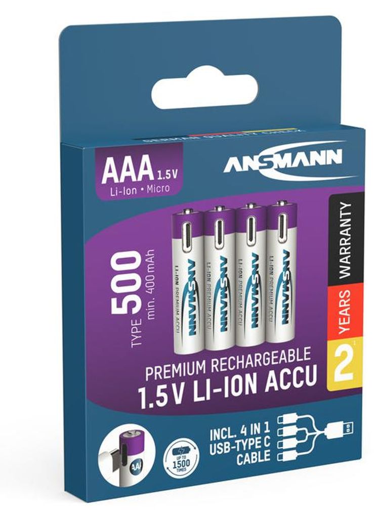 1x4 lithiové dobíjecí baterie Ansmann Micro AAA 400mAh + Obrázek produktu 