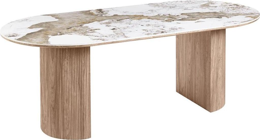 Minamata eetkamertafel 100x210cm, keramisch tafelblad wit, Productafbeelding 