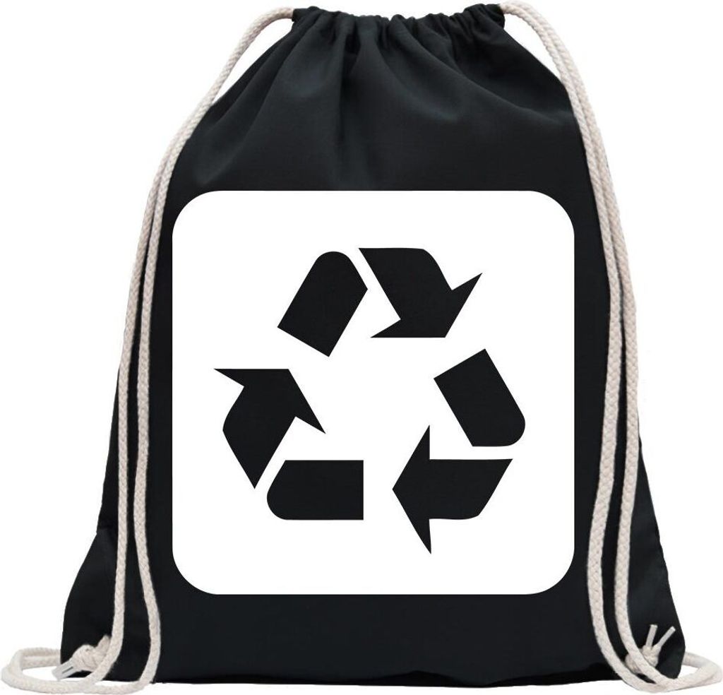 Kiwistar - Turnbeutel - schwarz - Recycling Entsorgung Piktogramme - Fun Rucksack Sport Beutel Gymsack Baumwolle mit Ziehgurt