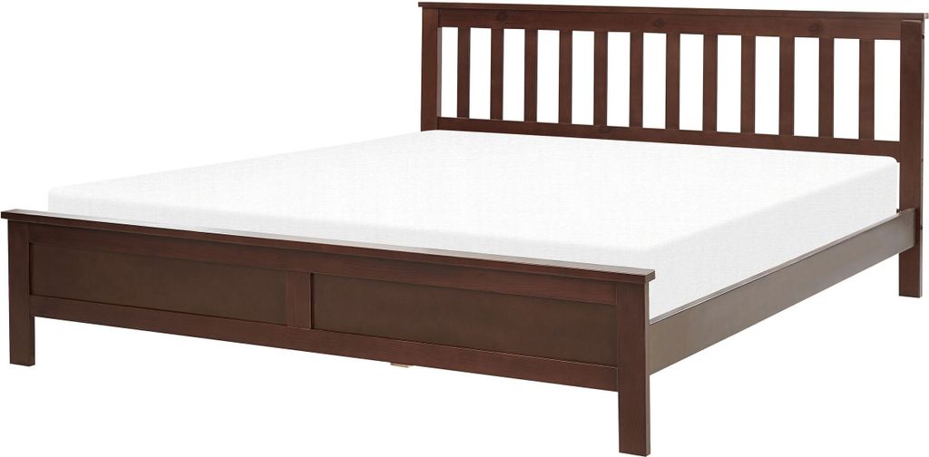 BELIANI Bett Dunkelbraun Kiefernholz mit Lattenrost 160 x 200 cm Hohes Kopfteil Doppelbett Klassisch Skandinavisch Schlafzimmer Ausstattung Möbel
