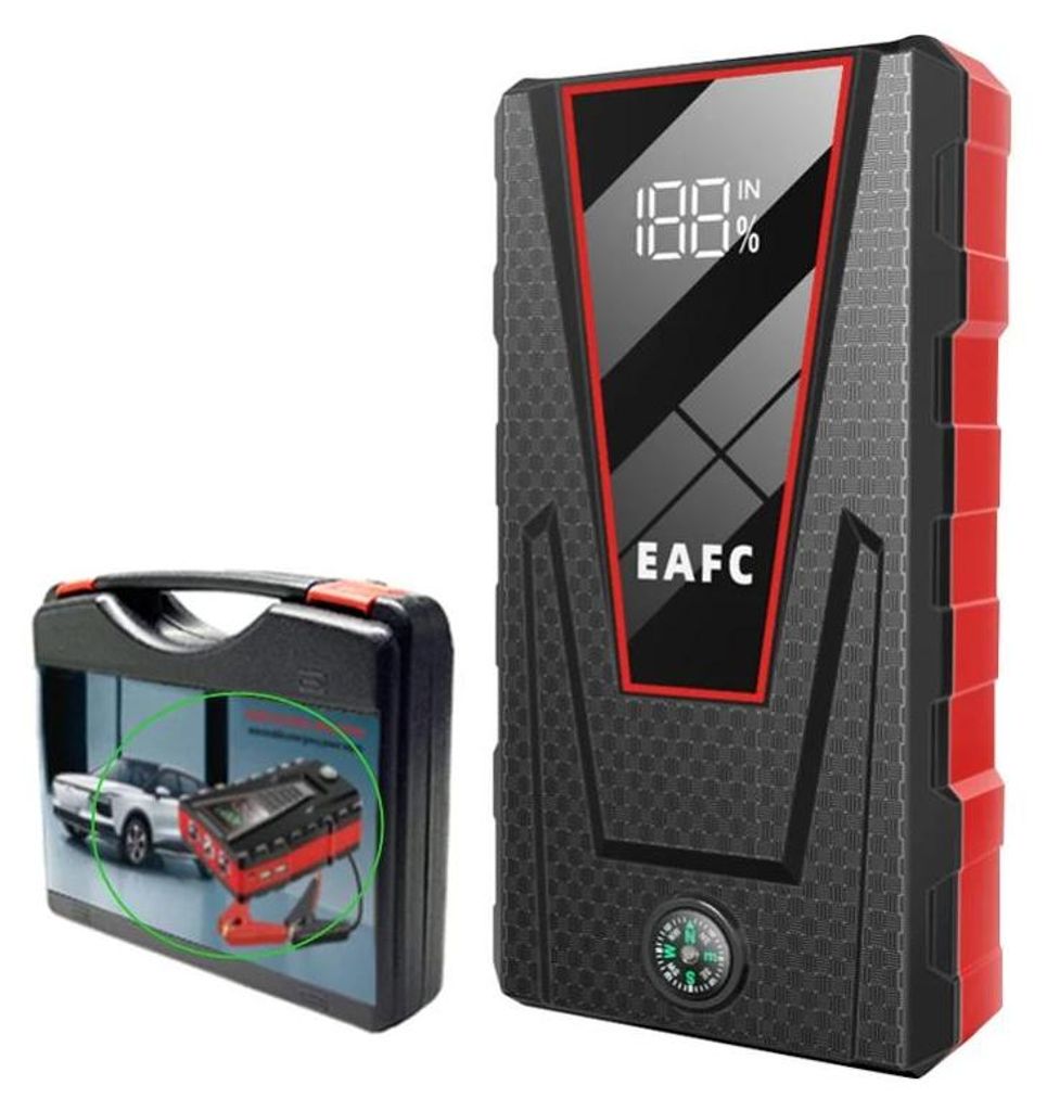 Starthilfe Powerbank - 12 V Auto Starthilfe - 1200 A Spitzenstrom - 12000–18000 mAh - Kabelloses Laden - SOS-Licht - Silber