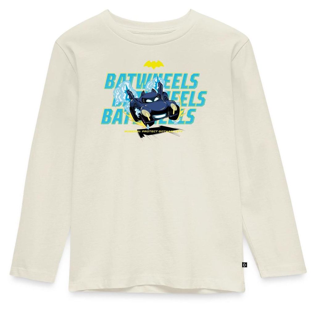 Spreadshirt Batwheels Bam Mit Schriftzug Protect Gotham City Kinder Premium Langarmshirt, 134/140 (8 Jahre), Naturweiß