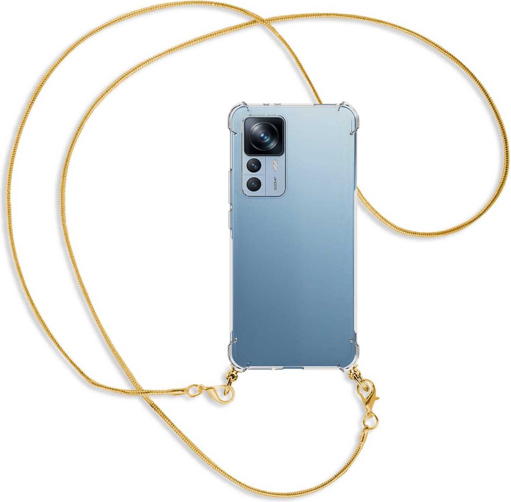 Handykette Backcover-Schutzhülle mit Band (Metall goldfarben) für Xiaomi 12T (Pro), Redmi K50 Ultra - goldfarbene Snake-Kette