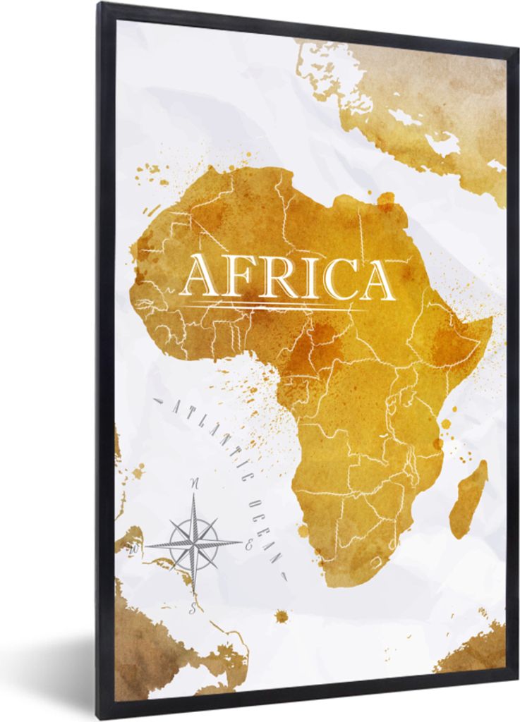 MuchoWow MuchoWow Gerahmtes Poster Weltkarte - Afrika - Gold 20x30 cm - Poster mit zchwarzem Bilderrahmen - Drucken - Bilder Poster im Rahmen