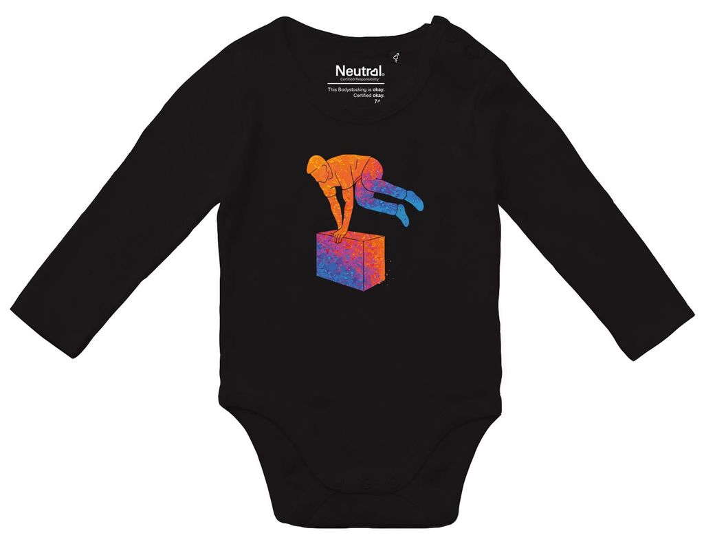 Huuraa Baby Body Parkour Freerunning bunte Silhouette 62 Black Baumwolle Fairtrade Langarmbody Geschenkidee