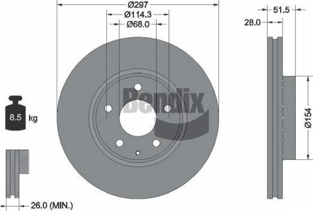 Disque de frein arrière pour Mazda 6 et CX-5 BENDIX BDS1579 durable