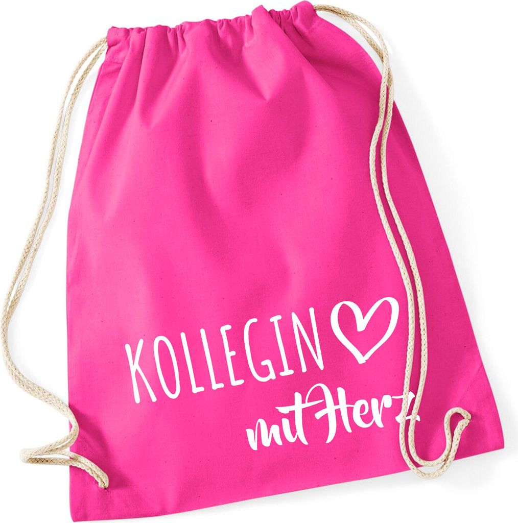 Huuraa Turnbeutel Kollegin mit Herz 12 Liter Fuchsia Baumwolle Rucksack Geschenkidee