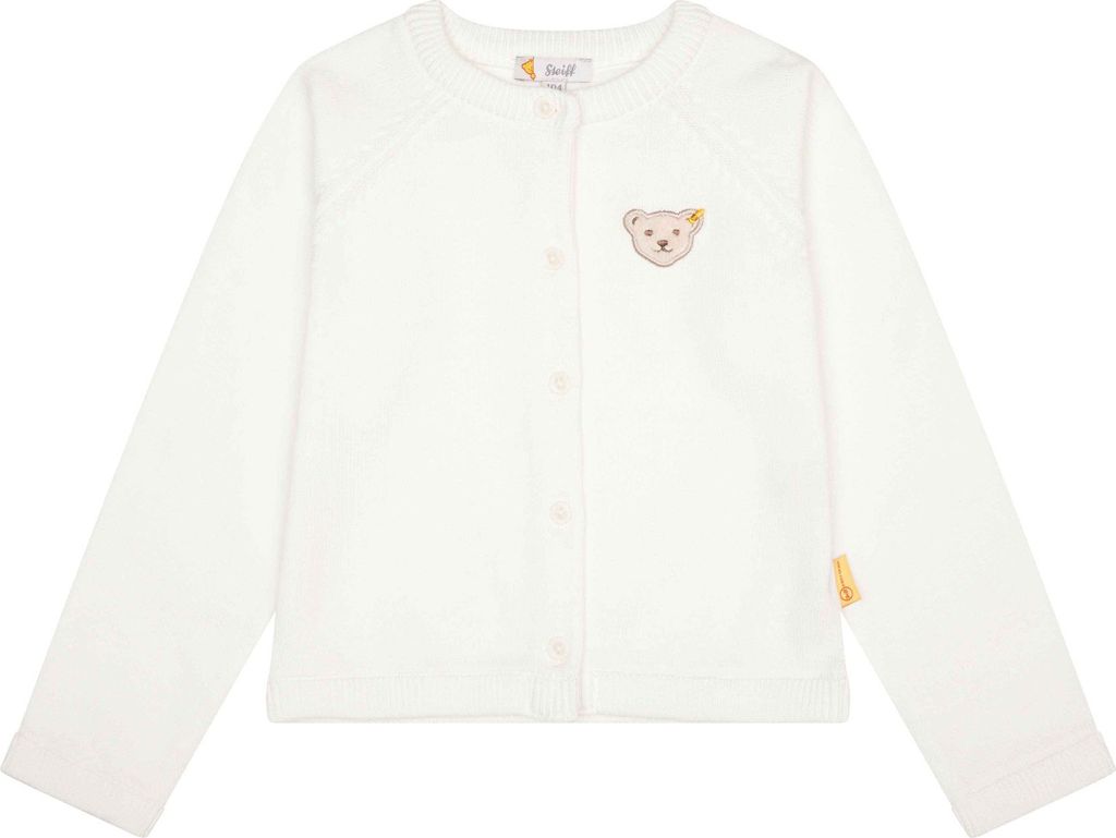 Steiff Mädchen Strickjacke - Teddy-Applikation, Rundhals, Knopfleiste, Baumwolle Natur 92